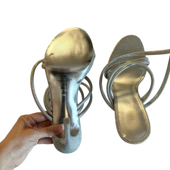 Nine West Women’s Loomay Silver Glitter Sparkle Strappy Open Toe Stiletto Size 9 - Picture 5 of 7